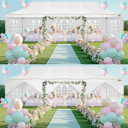 COBIZI 10x30 Pop up Canopy with Roller Bag & 8 Removable Sidewalls, Canopy Tent for Parties, Wedding, and Commercials, Waterproof and Instant Shelter UV50+ Outdoor Gazebo with 4 Sandbags(White)
