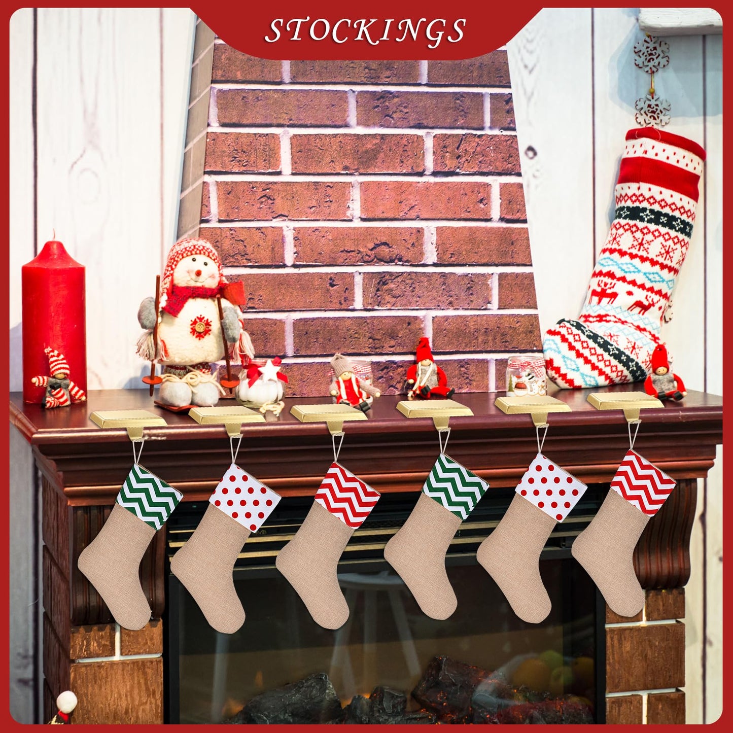Sunshane 6 Pieces Christmas Stocking Holders Mantel Stocking Hanger Hooks Fireplace Mantle Metal Hang Bases for Xmas Party Decorations (Gold)