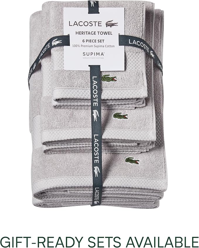 Lacoste Heritage 100% Supima Cotton Hand Towel, Premium Super Soft Bath Towel