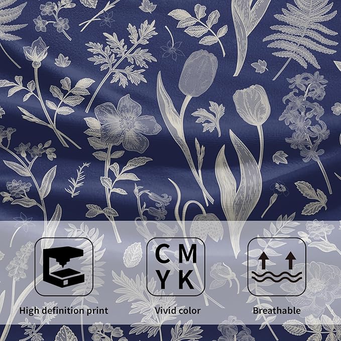 Blue Spring Floral Hand Towels for Bathroom Set of 2 Flower Leaves Vintage
