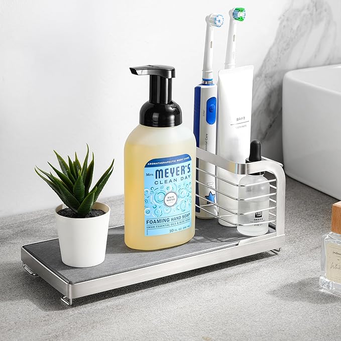 Wipe-Free Sink Organizer with Drying Stone, Instant Dry Sink Caddy Organizers