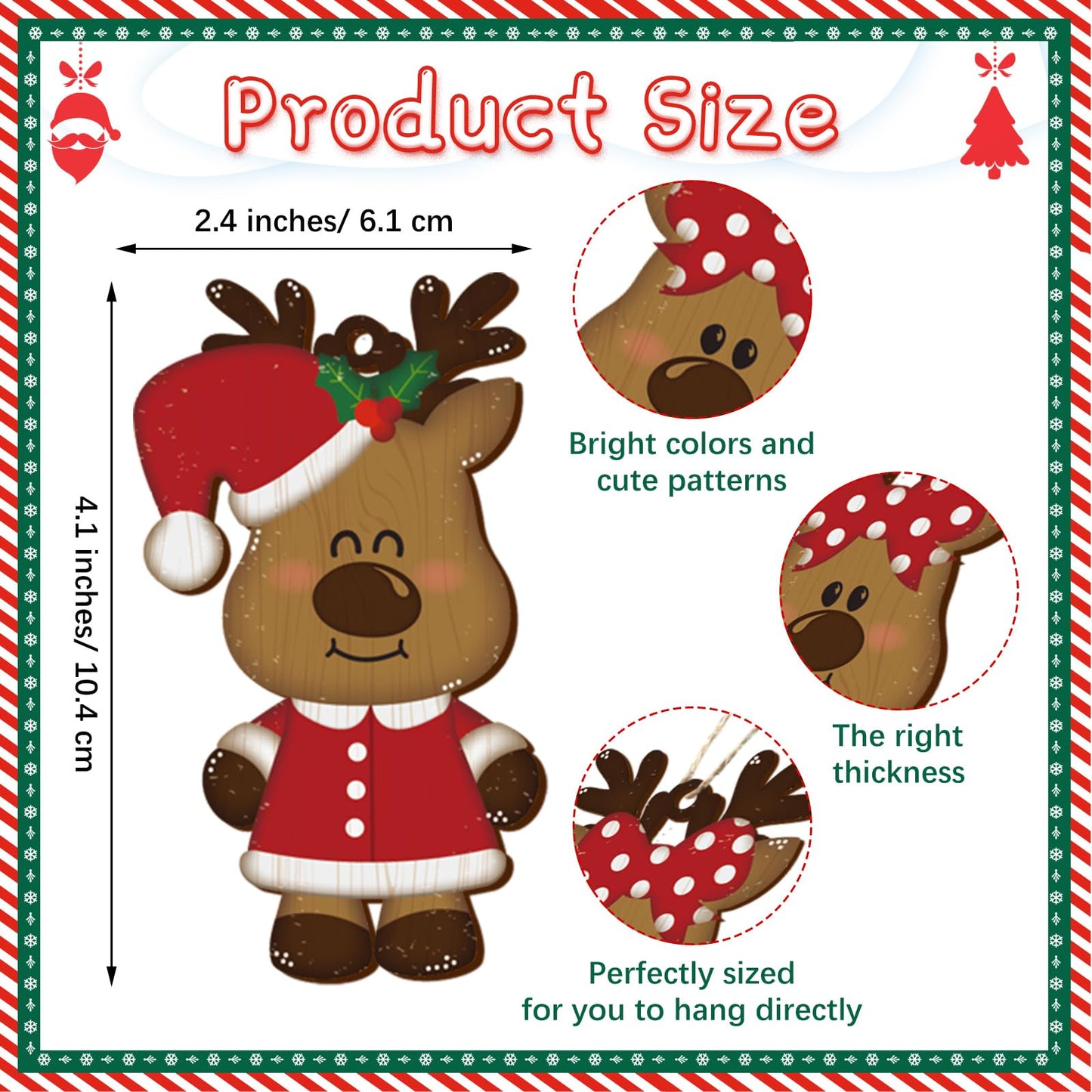 Barydat 36 Pcs Christmas Reindeer Ornaments for Tree Wooden Reindeer Christmas Hanging Decoration Set for Xmas Winter Tree Hanging Crafts Holiday Decor Xmas Party Supplies
