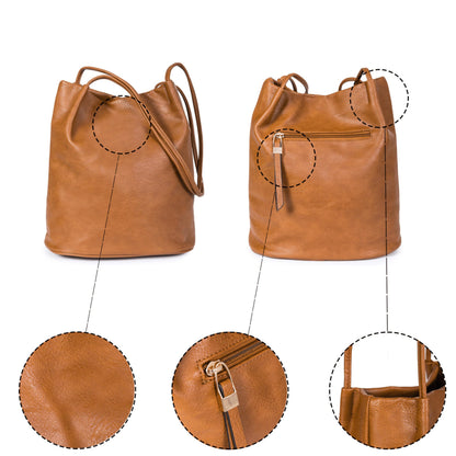 Mabel London Women's Fashion Designer Medium Size Plain Soft Vegan Leather Hobo Bucket Tote Shoulder Bag - Delilah (Medium Tan)