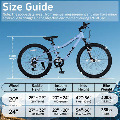 vollsch 24 Inch Kids Mountain Bike for 9-15 Years Old Boys Girls Teens 6-Speed Child MTB Bicycle with Front Suspension Fork, Slate Grey