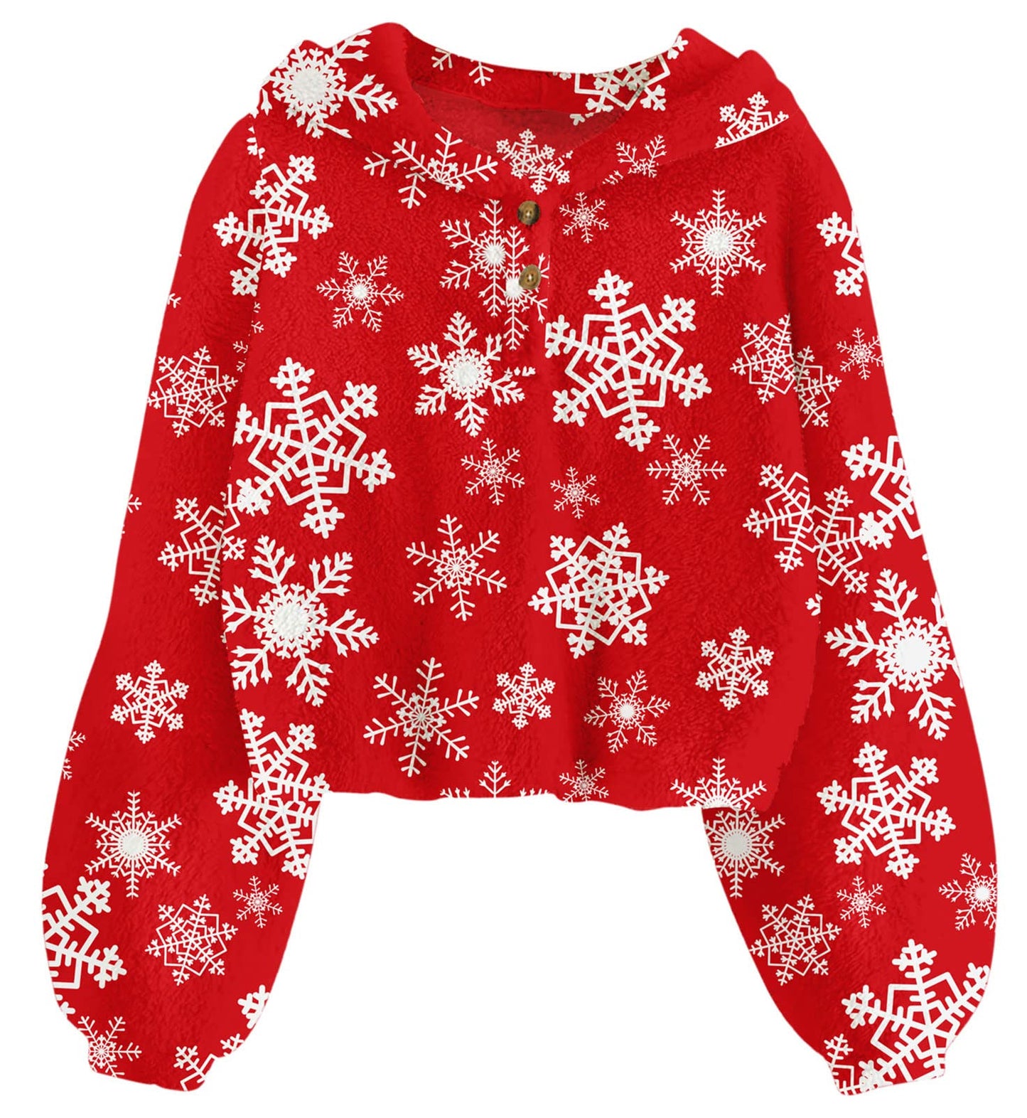TUONROAD Red Snowflake Hoodies for Teen Girls 10 12 Years Fuzzy Sherpa Oversized Pullover Sweatshirt Size 13 14 Young Girl's Cute Button Cropped Tops Tee Children Juniors Christmas Party Outfits