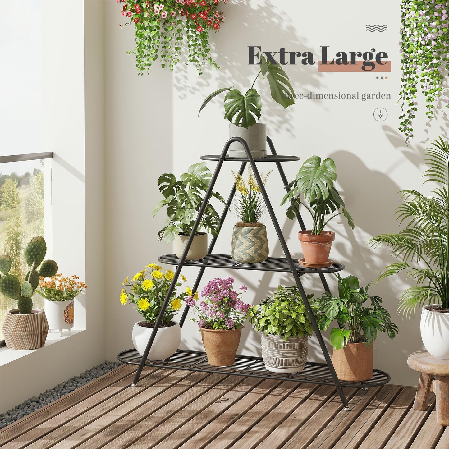 STDDRE Plant Stand Indoor Plant Shelf Outdoor Corner Tall Plant Rack 3-Tier Large Metal Plant Holder Heavy-Duty Flower Rack for Patio,Living Room,Garden Decor (Black)