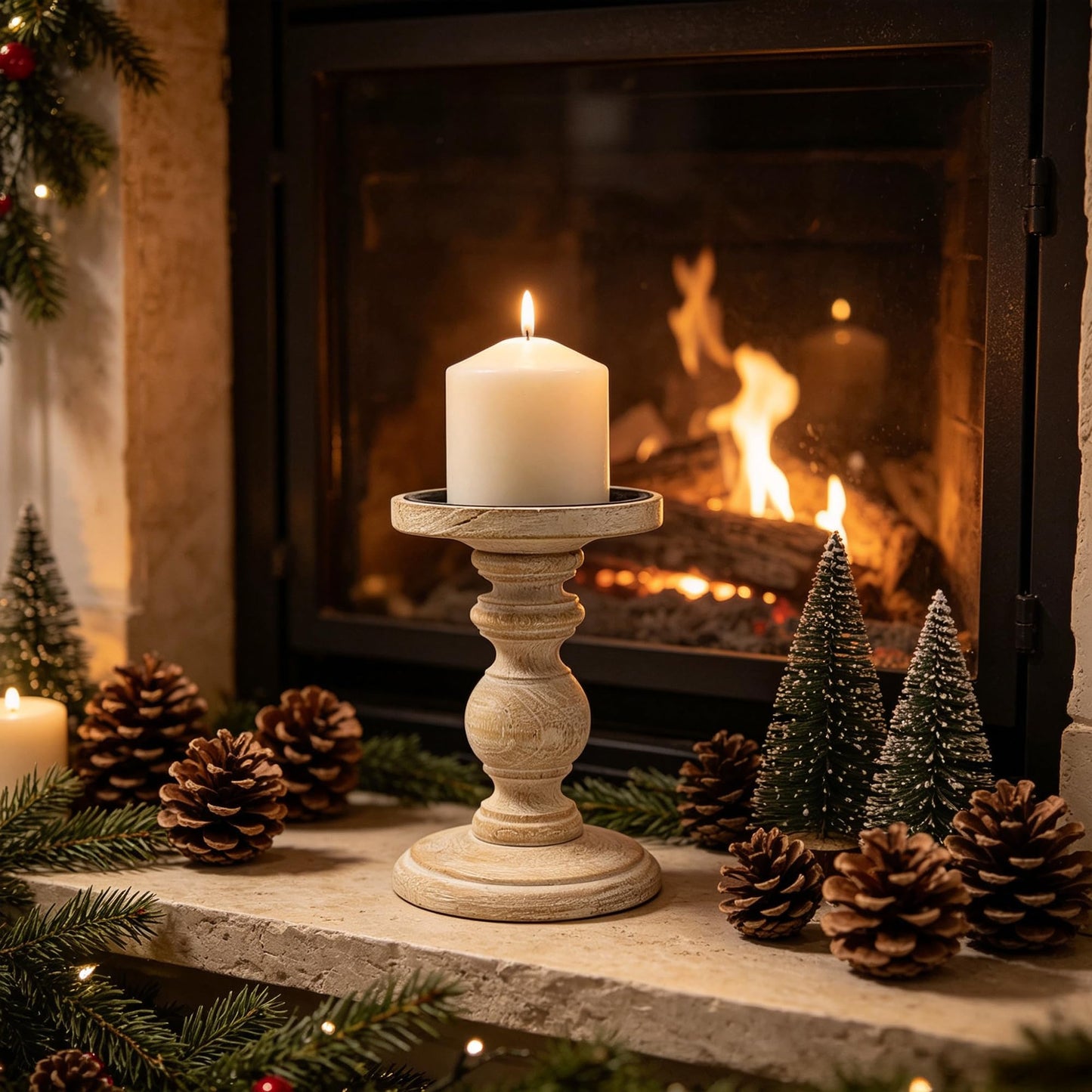 Hosley Antique White Wooden Pillar Candle Holder Country Style 7 Inch High Ideal Gift for Wedding Party Special Occasion or as a Candle Holder W1