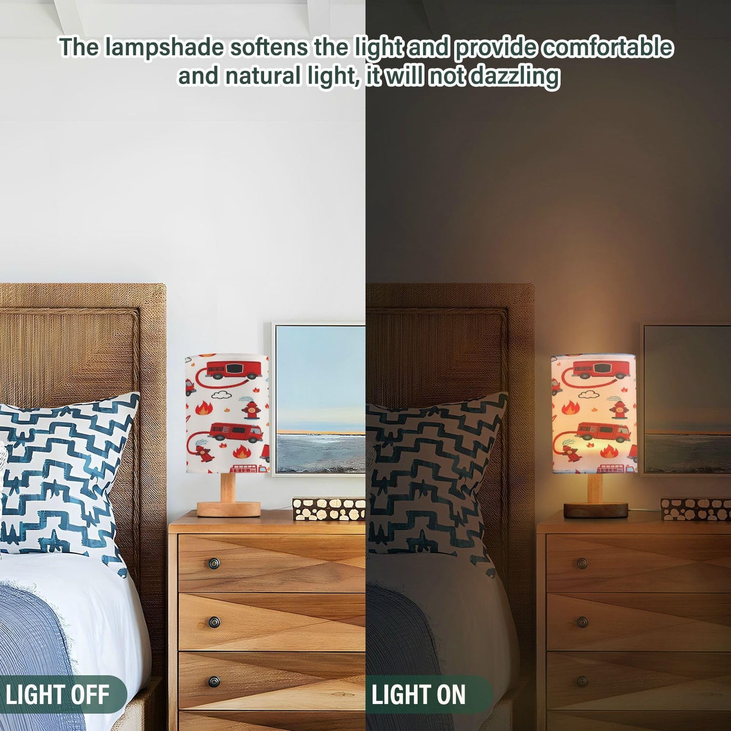 Firefighter Fire Truck Table Lamp for Bedroom Bedside Lamp Desk Lamps Cylinder Nightstand Lamp for Living Room Office Decor
