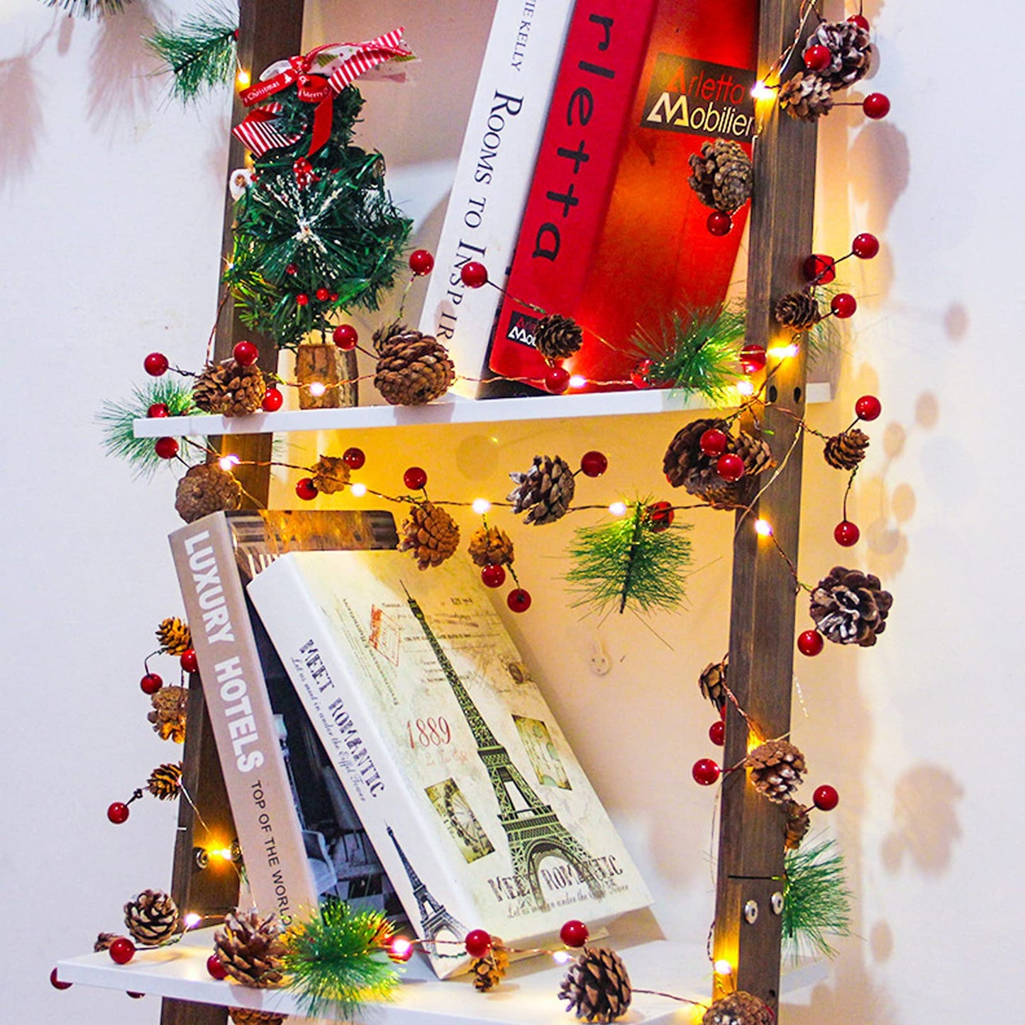 Christmas 10 Ft 30 LED Garland with Lights, Pine Cone Decorations for Home Interior, Fireplace, Stair