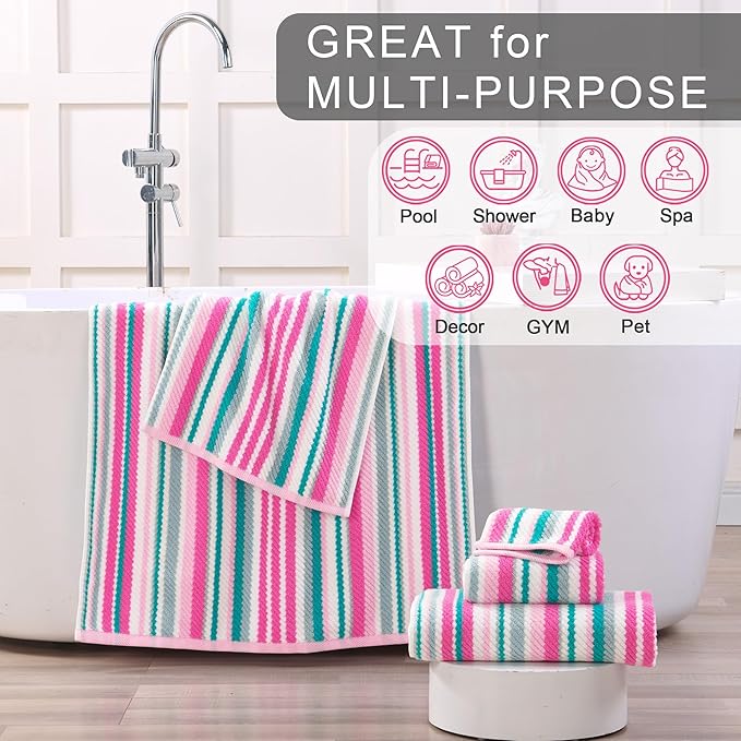 Pink Soft Towel Set, 1 Bath 28"x52", 1 Hand 16"x27", 1 Wash Cloth 13"x13