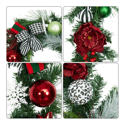Adeeing 6 FT Christmas Garland with Lights, Pre-lit Outdoor Garland with Battery Operated 20 LED Lights, Holiday Garland with Stars, Flower, Berry Branches(Red and Green)