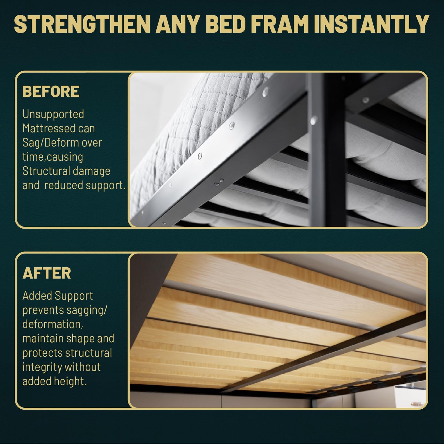 Zayton, Wooden Queen Bed Slats for Support Under Mattress – Replacement Wood Slats for Queen Size Bed Frame – Under Mattress Support Without Extra Height – 2.38 Standard Width
