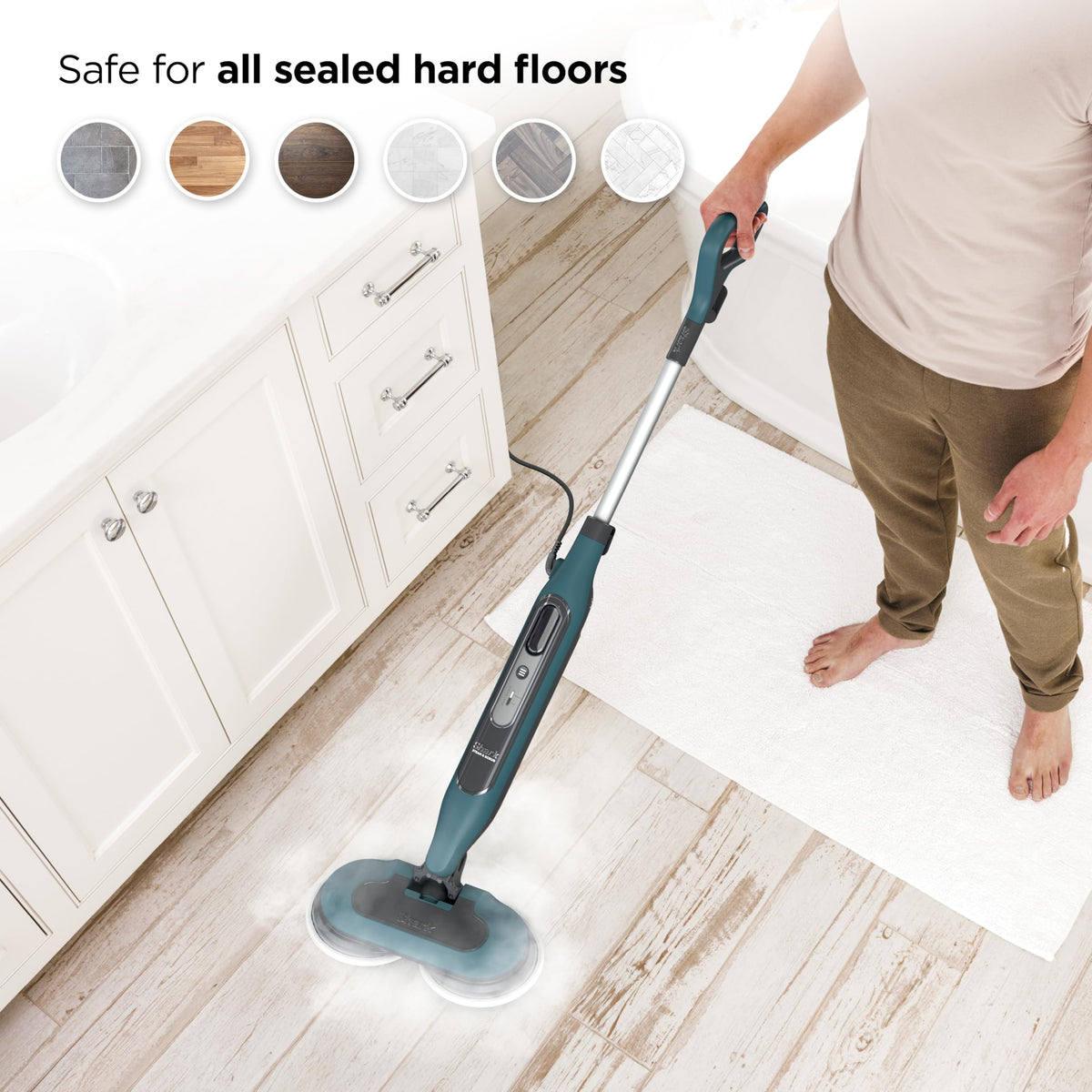 Shark Steam & Scrub All-in-One Scrubbing and Sanitizing Hard Floor Steam Mop, 2 Steam Modes, 2 Dirt Grip Soft Scrub Pads Included, XL Removable Water Tank, Swivel Steering, Teal, S8002BRN