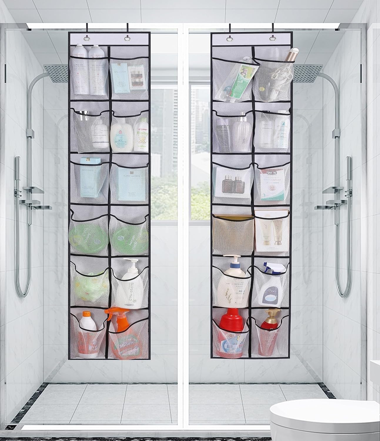 MISSLO Over The Door Shoe Organizer 12 Large Mesh Pockets Hanging Narrow Closet Door, White, 2 Pack