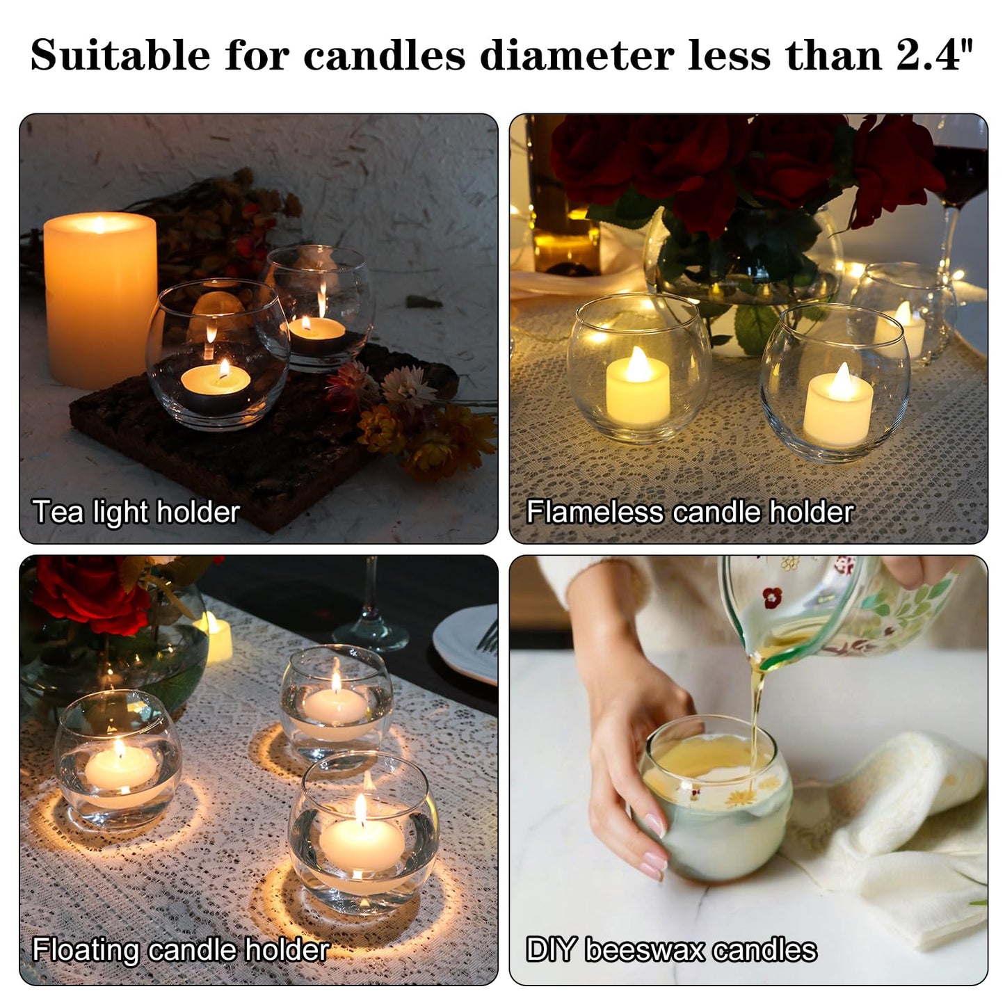 PINIWON Set of 12 Clear Glass Tealight Candle Holder, 2.6'' H x 3.1'' W, Round Votive Candle Holders Bulk, Small Bowl Candle Holder for Wedding Table Centerpiece Home Decor