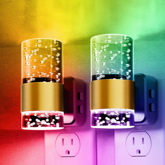 Night lights plug into wall, Color Changing Night Light with Rotatable Plug, Dusk to Dawn Light Sensor and Adjustable Brightness, Elegant Design Night Light for Kids Bedroom,Bathroom, 2 Pack