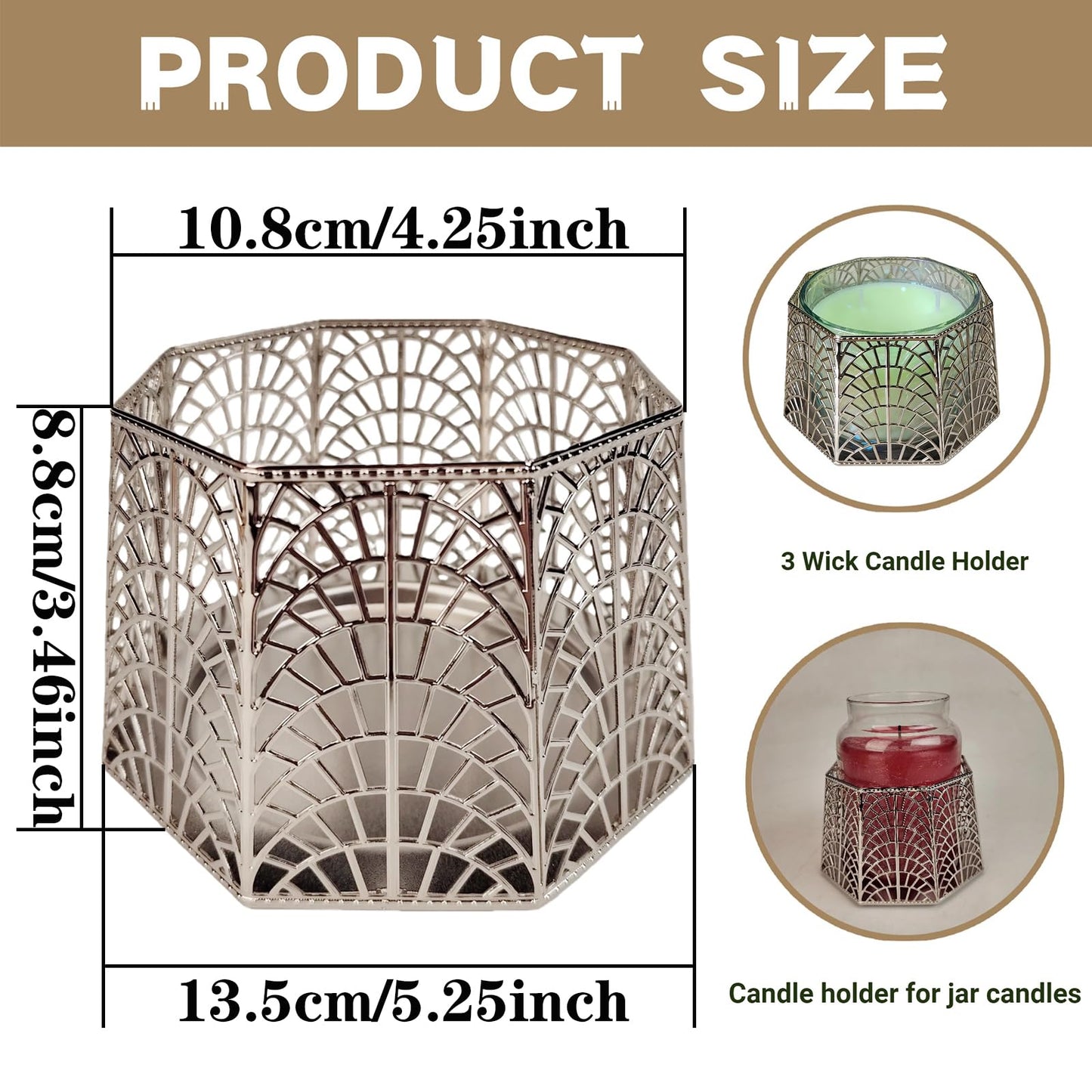 Dorephine 3 Wick Candle Holder, Shell Design Candle Jar Holder for 4-Inch Diameter Jars (5.25" D x 3.5" H), Rose Gold Metal, Coastal Decor