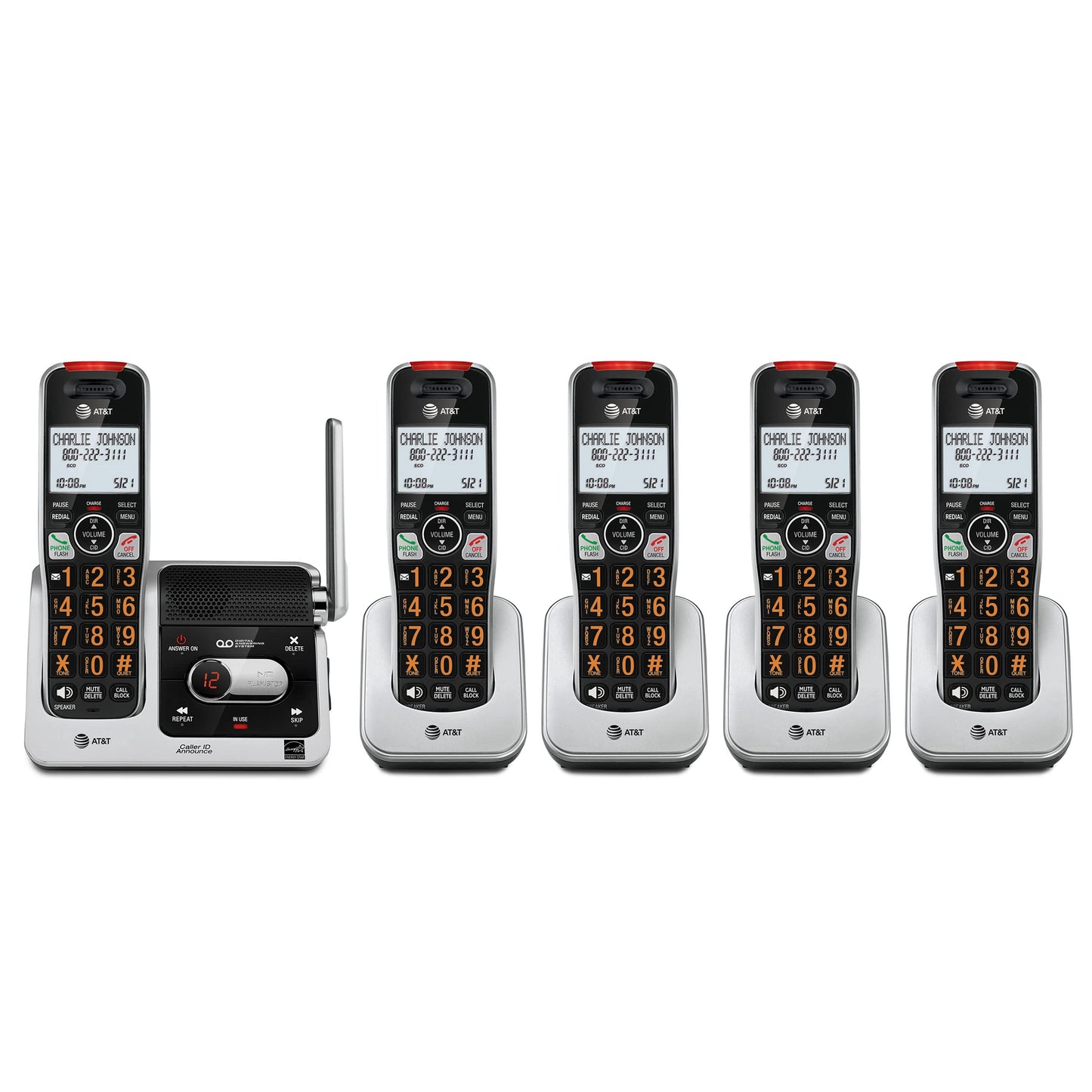 AT&T BL102-2 DECT 6.0 2-Handset Cordless Phone for Home with Answering Machine, Call Blocking, Caller ID Announcer, Audio Assist, Intercom, and Unsurpassed Range, Silver/Black
