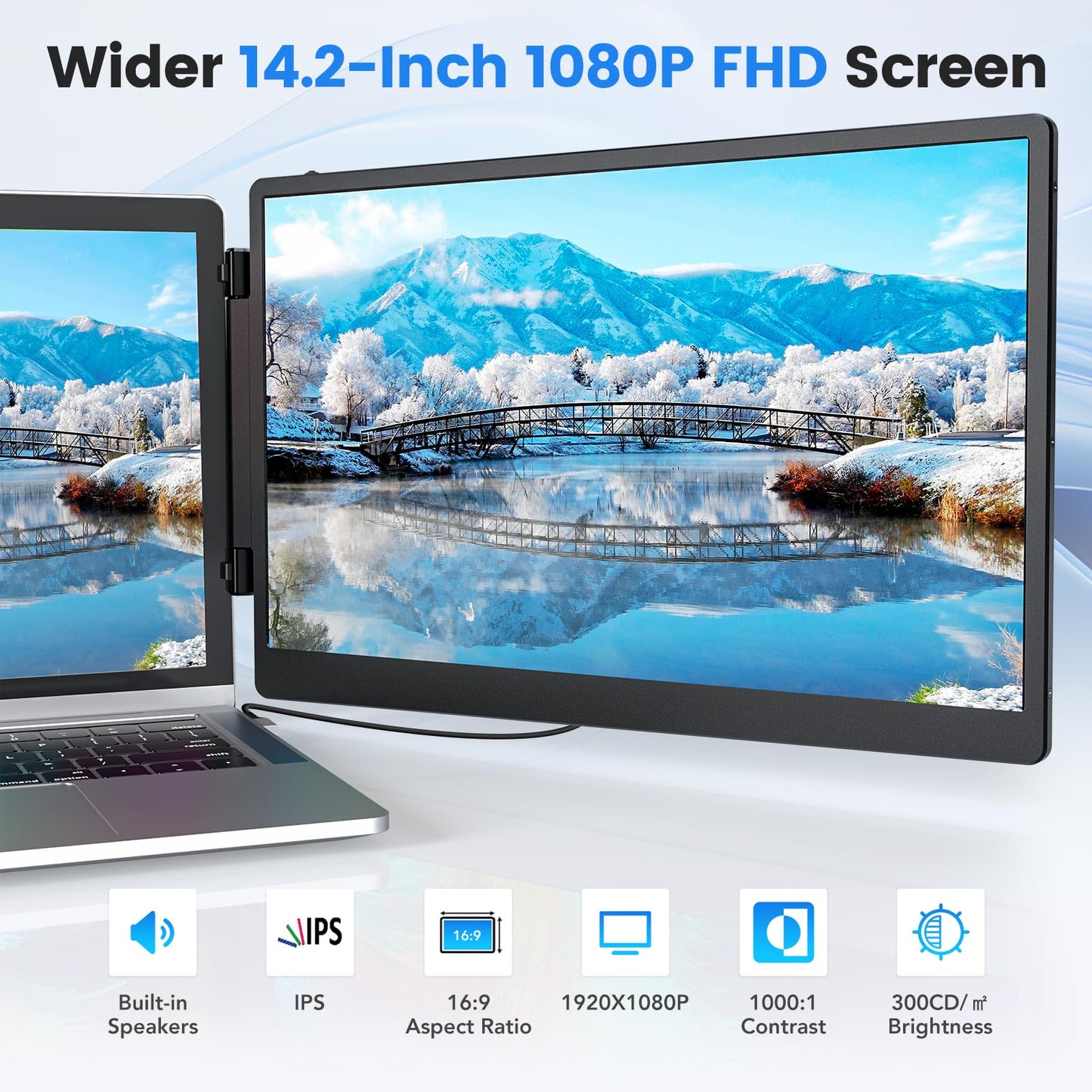 Redalf 15.6" Laptop Screen Extender, 1080P FHD Triple Portable Laptop Monitor Extender,Detachable Screen Travel Monitor for 13"-17.3" Laptops (Mac/Wins/Chrome/Dex)
