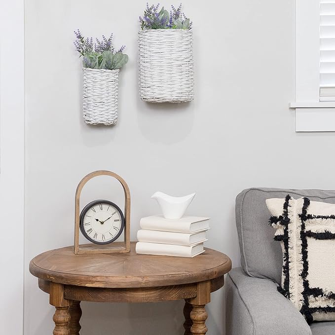AuldHome Design Wall Hanging Baskets; Woven WIcker Rustic Farmhouse White