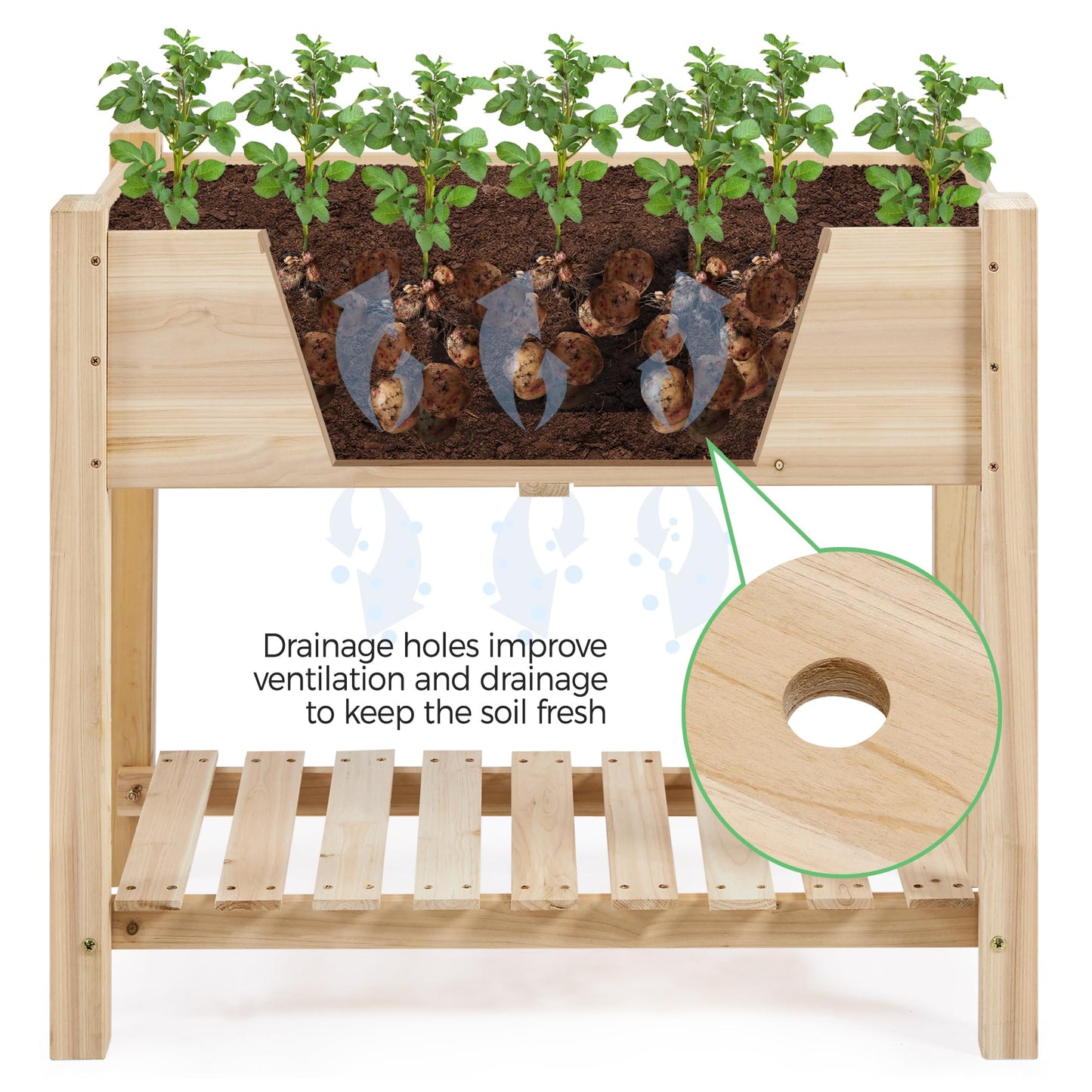Yaheetech 34x18x30in Horticulture Raised Garden Bed 2pcs Planter Box with Legs & Storage Shelf Wooden Elevated Vegetable Growing Bed for Flower/Herb/Backyard/Patio/Balcony