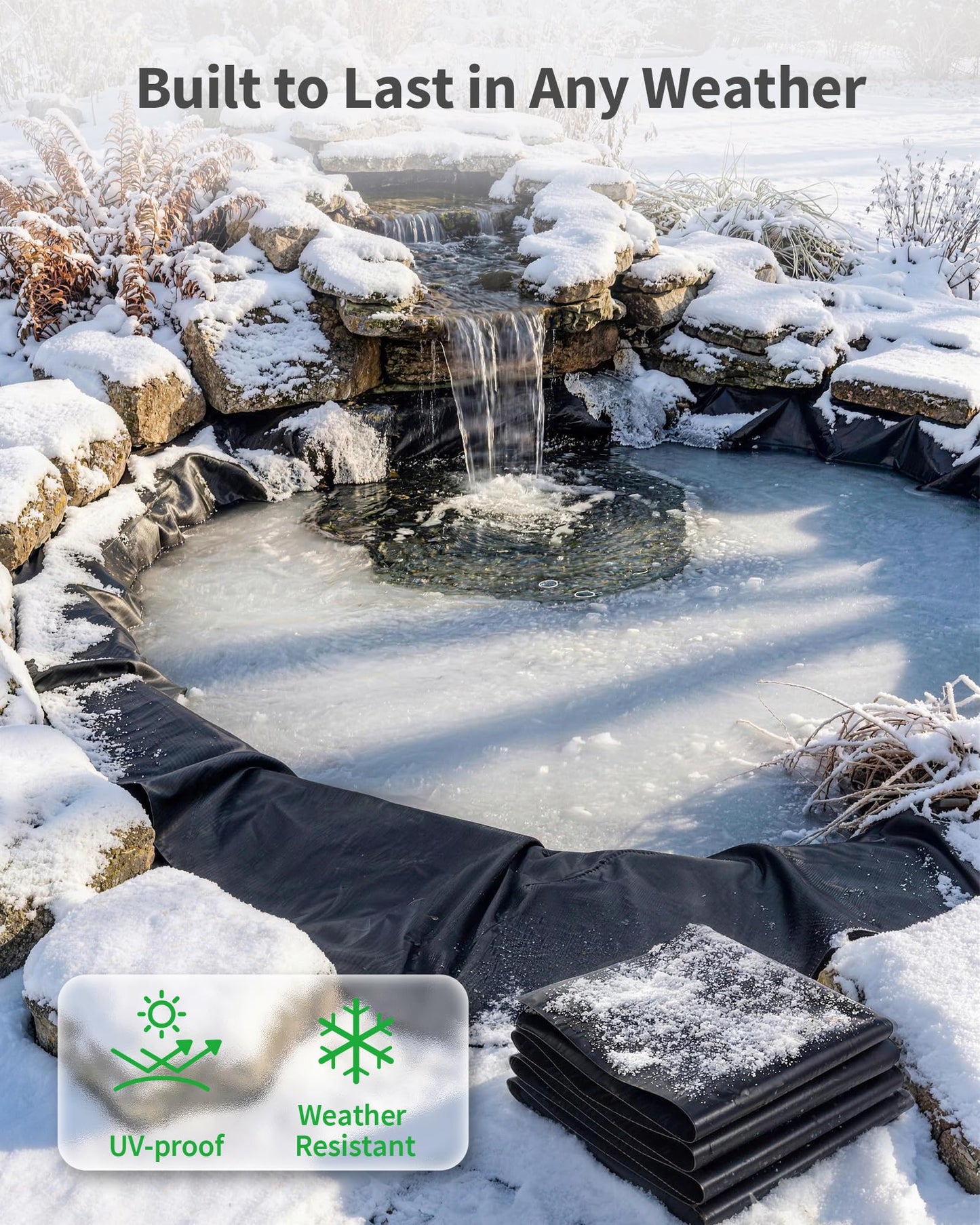 POPOSOAP Pond Liner, Mil Fish Pond EPDM Liner, U-V Resistant Preformed Garden Pond Liners for Outdoor Ponds, Koi Ponds, Garden Fountain, Waterfalls 13 x 13 FT 45Mil