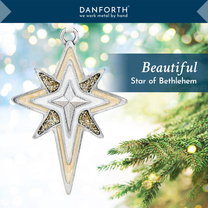 Danforth Star of Bethlehem Pewter Christmas Ornament, Bright, Sparkling Christmas Tree Decoration, Christian, Handmade in USA, Fine Pewter, 2 ⅜” Tall by 1 7/8” Wide