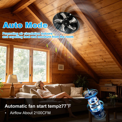 Bsteciar 42W Solar Attic Fan with Thermostat and Remote Contorl 2100 CFM Solar Roof Exhaust Fan – Solar Powered + DC Compatible, Low Noise Weatherproof Ventilation for Home, Garage, Shed, Warehouse