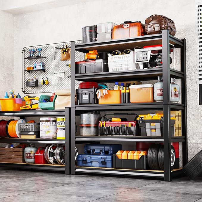Set of 3 Garage Shelving Heavy Duty Storage Shelves, Metal Adjustable Shelving Unit, Utility Garage Organizer Shelf for Basement, Pantry, Kitchen, Warehouse,15.7" Dx35.4 Wx71.2 H, Black