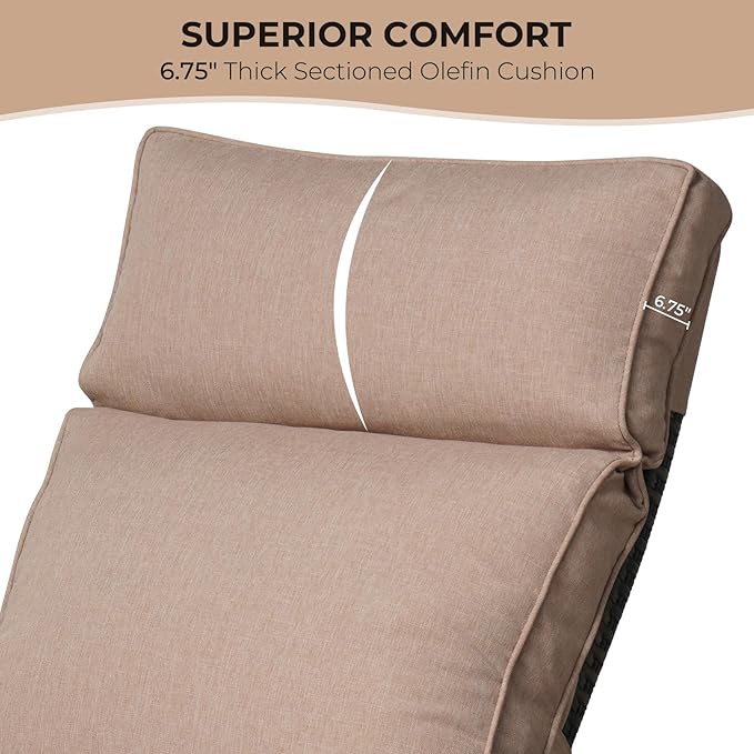 Grand patio Outdoor Recliner Air Pump 150° Lay Flat Reclining Chair with Independent Adjustable Back and Footrest Removable Olefin Cushion Flip-Up Table Wicker Beige 2PCS