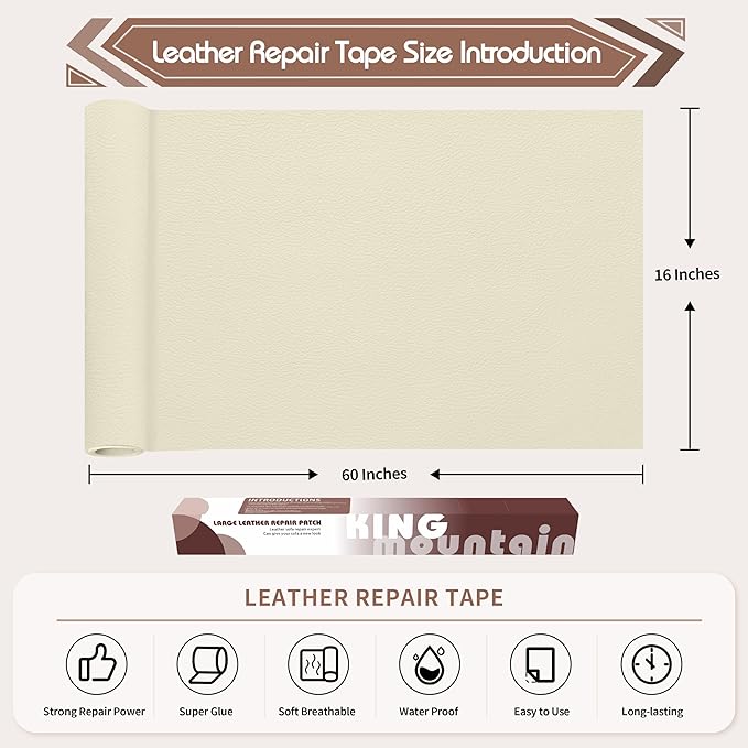 KING MOUNTAIN Leather Repair Patch, 16 x 60 Inches self Adhesive Leather Repair