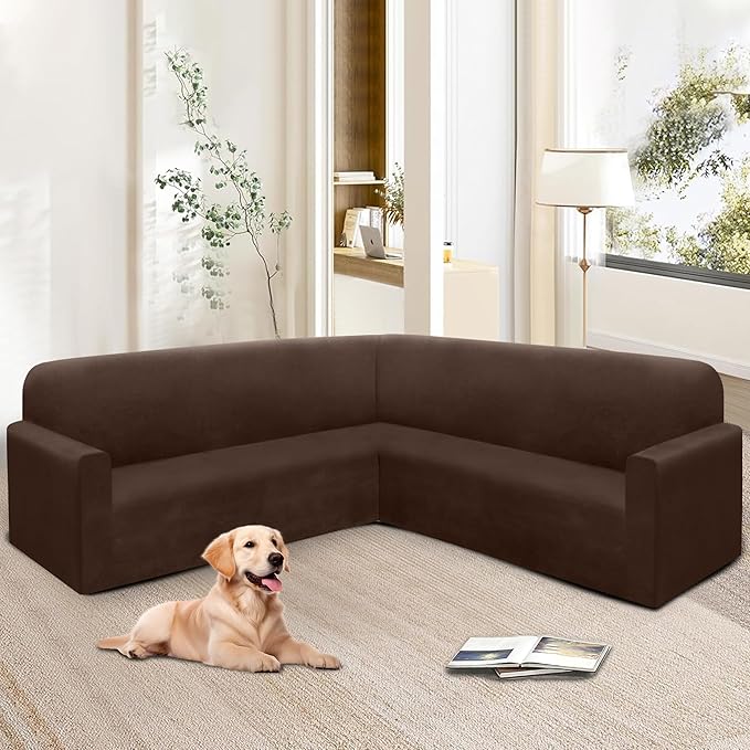 HDCAXKJ Corner Sectional Couch Covers Velvet Stretch L Shape Sofa Cover Soft