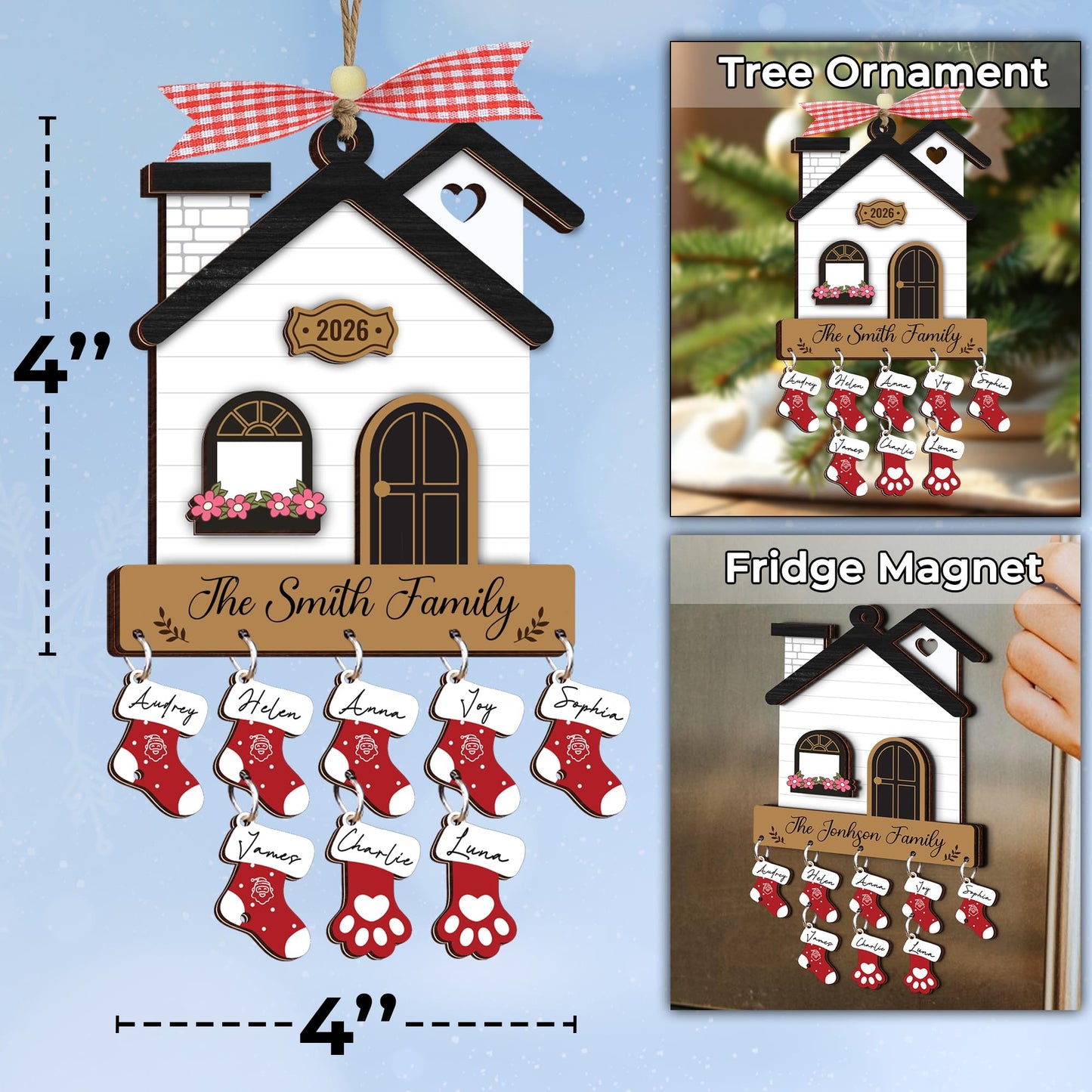 DIY New Home Ornaments 2026, Family Ornament 2026, Family of 3, 4, 5, 6, 7, 8 Ornament with Dog, Cat, Customized Ornaments for Tree, Home Sweet Home Keychain, House Decoration HH624