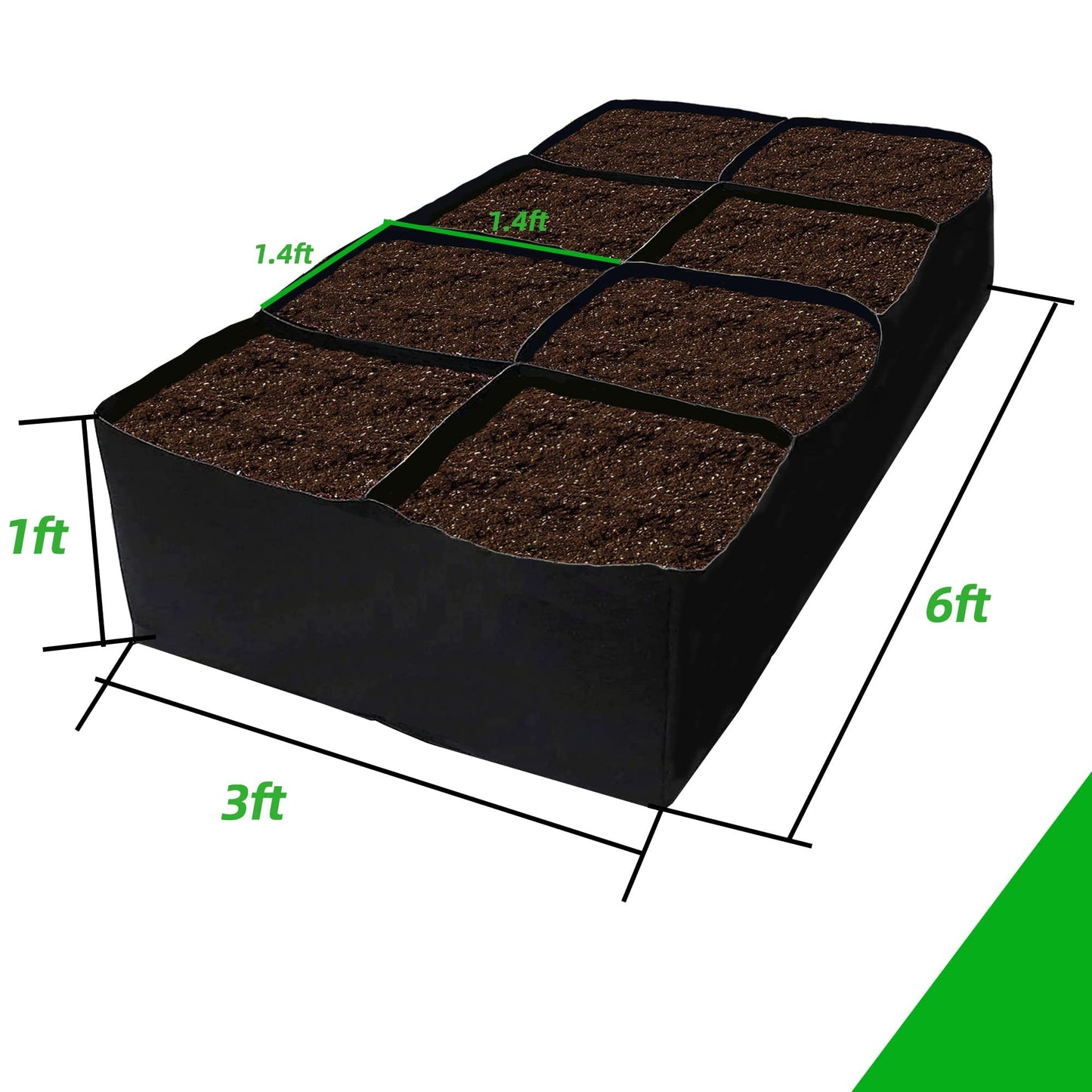 CJGQ Fabric Raised Garden Bed, 128 Gallon 8 Grids Plant Grow Bags, 3x6FT Planter Raised Beds for Growing Vegetables Potatoes Flowers, Rectangle Planting Container for Outdoor Gardening