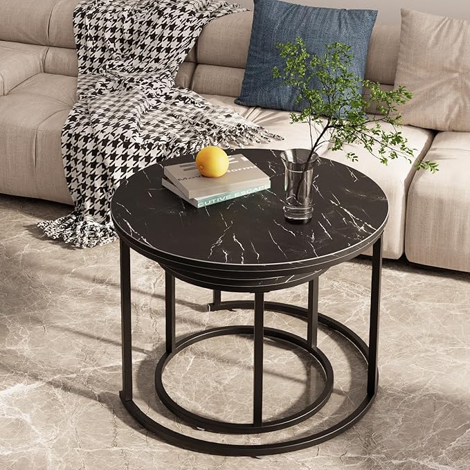 aboxoo Round Nesting Coffee Table Side Set of 2 End Tables