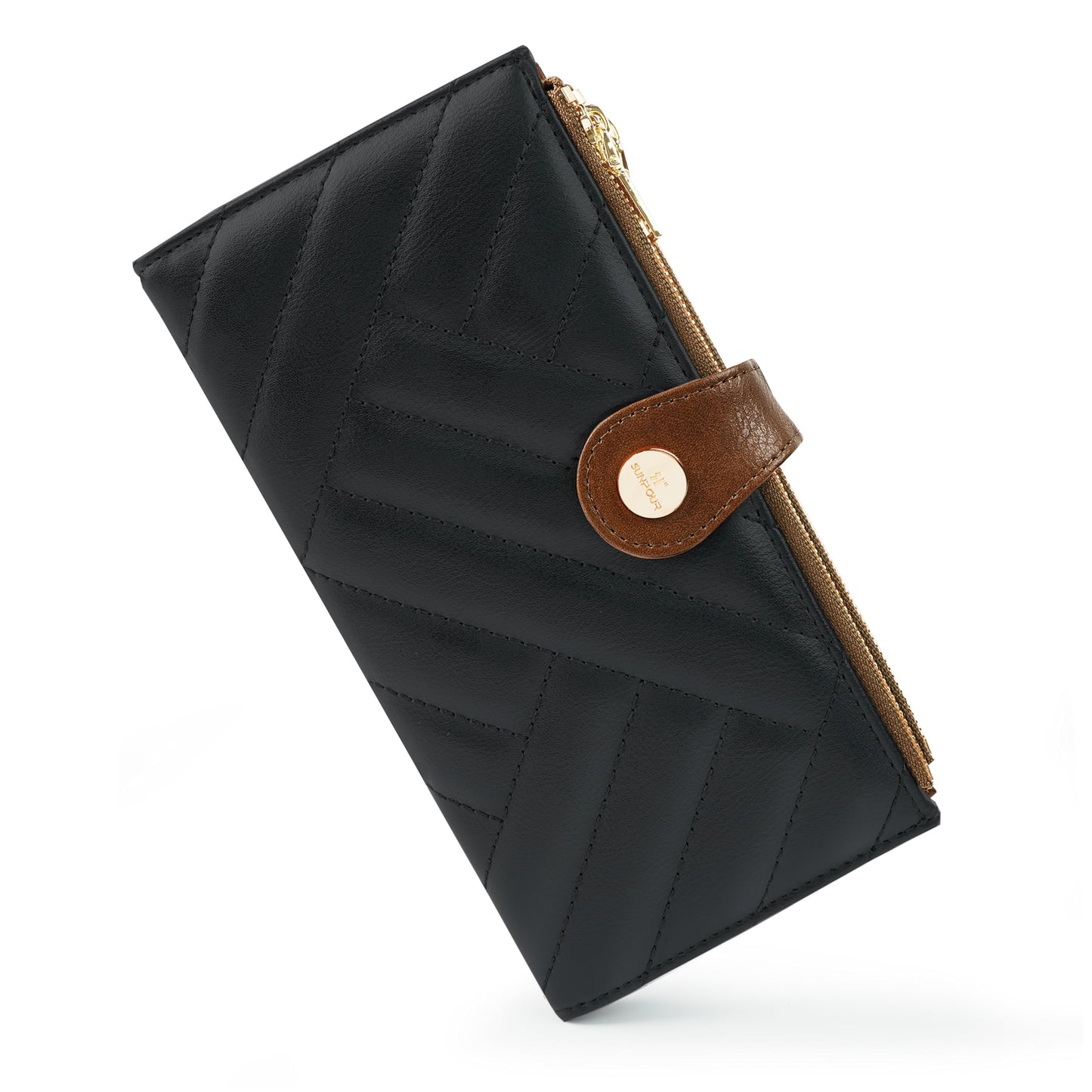 Sunpour Women’s Wallet,Thin RFID Blocking Leather Wallet for Women Credit Card Holder Travel Wallet with Zipper Pocket(Sleek Black & Brown)
