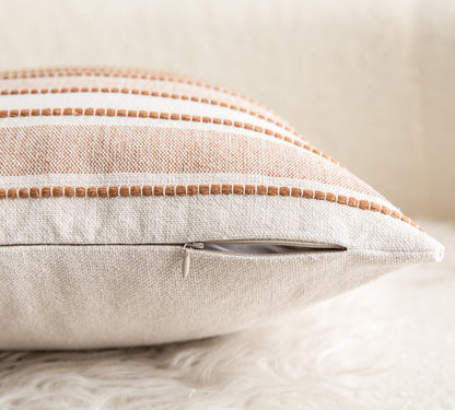 Cethom Decorative Boho Throw Pillow Covers, Farmhouse Textured Pillow Case, 20 x 20 Inch Set of 2, Chair Sofa Bedroom Living Room Home Decor Couch Cushion Case, Brown and Beige Striped