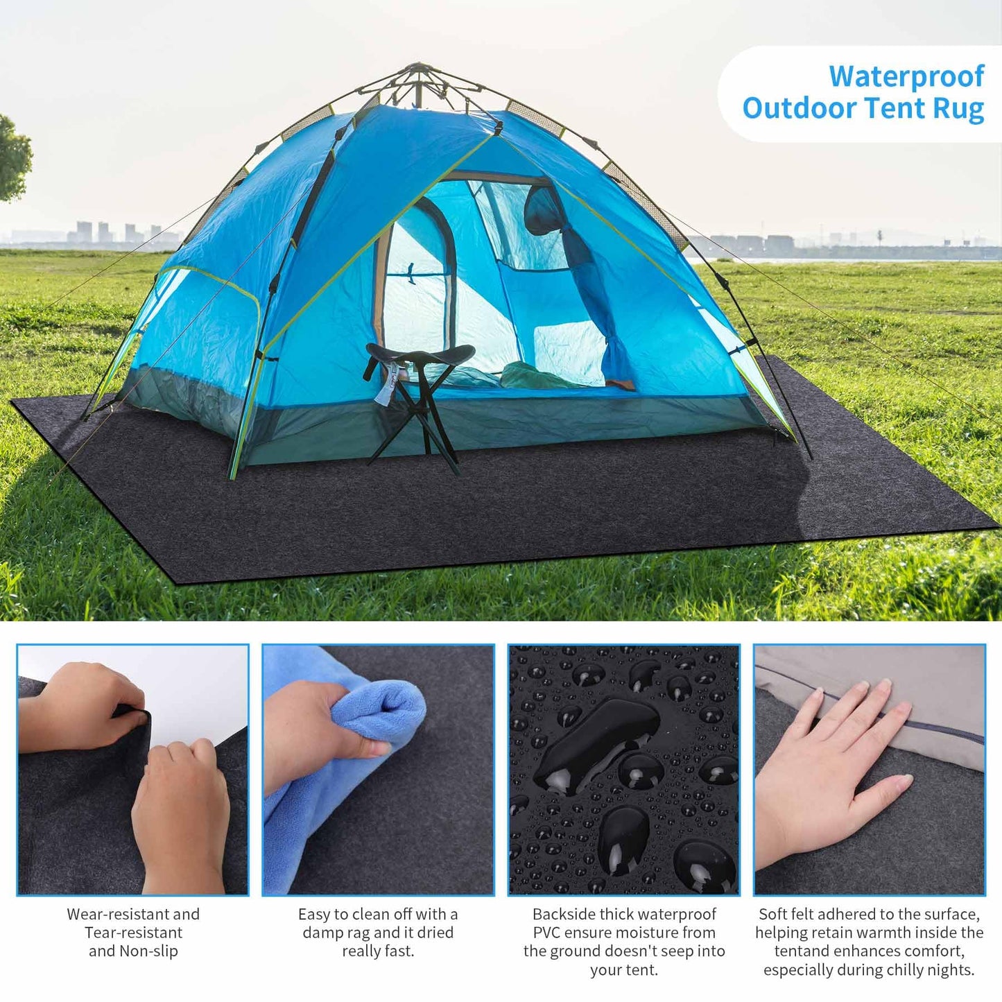 BREENHILL 2 Pack Camping Tent Carpet Mat, (7'4" x 8'4") Inside/Outside Tent Rug,Protective Waterproof Liner Keeps You Warm & Dry, Outdoor Camping Floor Rug Accessory,Trimmable Material