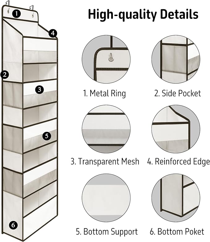 Over Door Organizer with 5 Large Pockets, Heavy Duty Hanging Organizer Storage