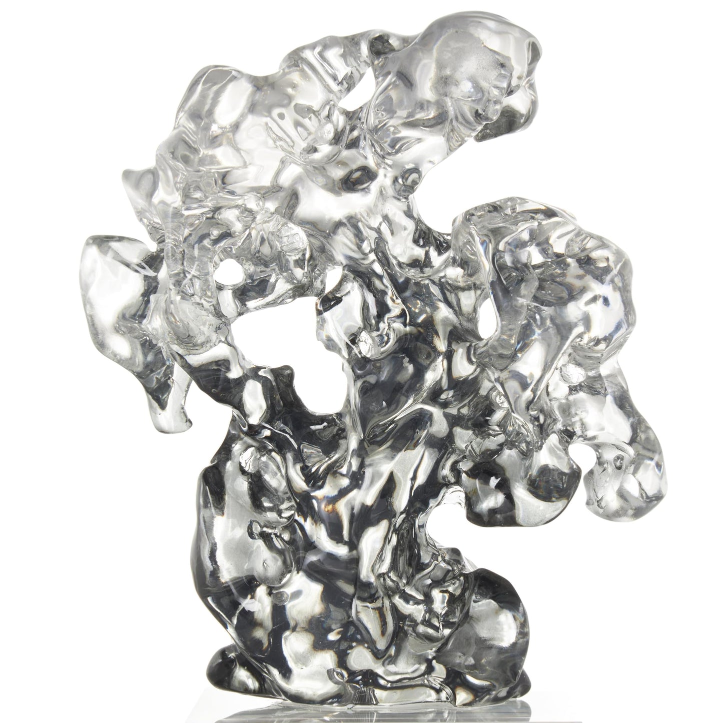 Deco 79 Glass Abstract Decorative Sculpture Freeform Home Decor Statue with Clear Square Base, Accent Figurine 6" x 3" x 10", Clear