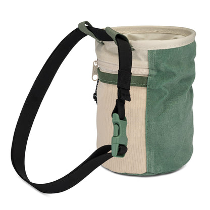 Oso Supply Co - Cascadia Waxed Canvas Chalk Bag - Zipper Pocket & Mesh Pouch for Bouldering, Rock Climbing, Gym, Weightlifting – Water-Resistant, Adjustable Belt, Wide Opening (Sage)