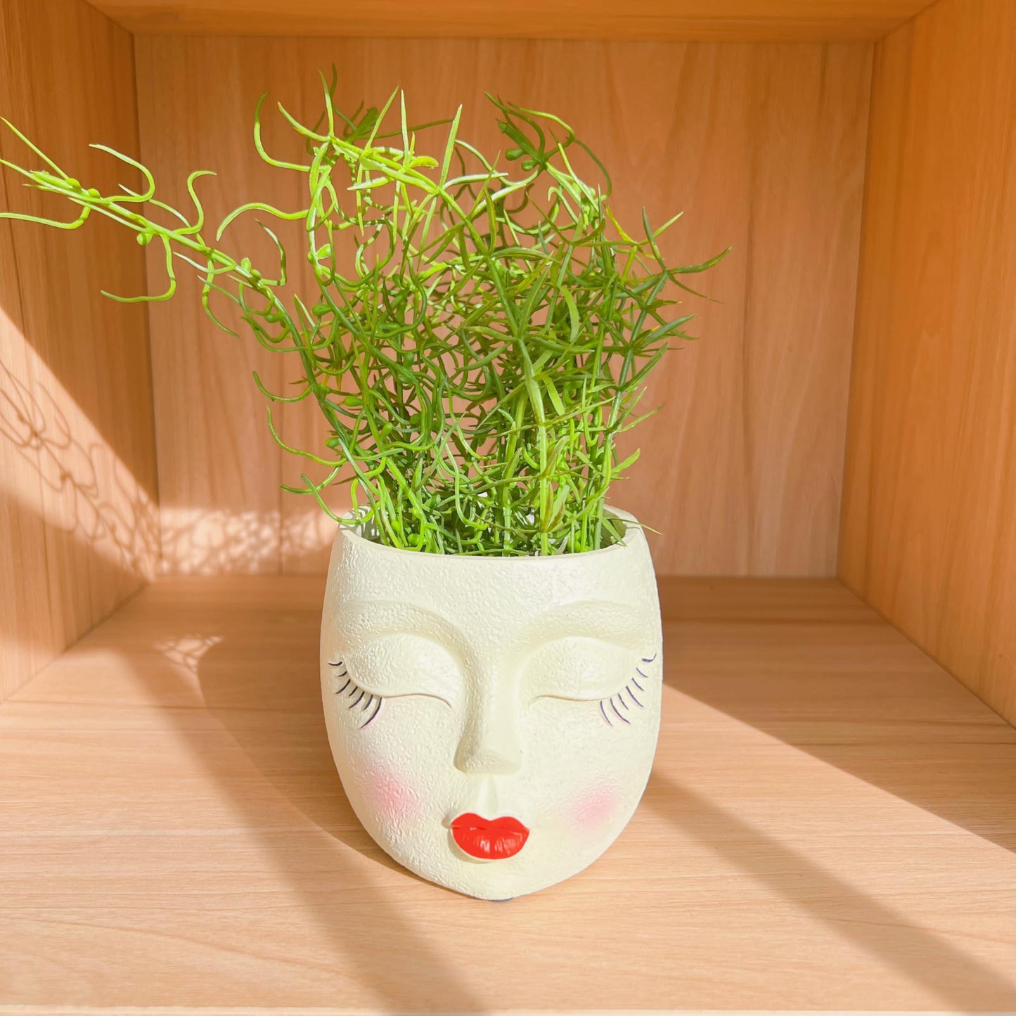 EylbKey Girl Face Flower Pot Small Lady Head Planter Funny Flower Pot for Cactus Lovely Resin Head Face Planter with Anti-Friction Pads Pale Yellow 1Pack