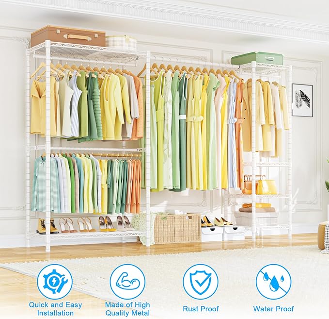 Ulif E10 Clothes Rack（With Stretchable Hanger Rod）Freestanding Clothing Racks