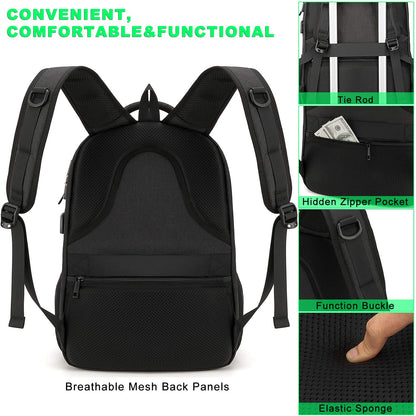 Tzowla Travel Laptop Backpack,Durable Water Resistant Anti-Theft 42L Extra Large 15.6 Inch with USB Charging Port and Lock Fit Computer Business Bookbag for Women Men College School Gift-Black