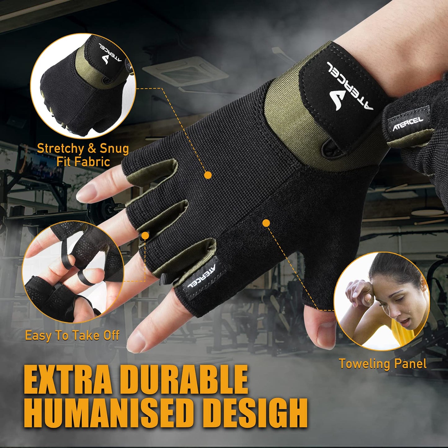 ATERCEL Workout Gloves for Men and Women, Exercise Gloves for Weight Lifting, Cycling, Gym, Training, Breathable and Snug fit