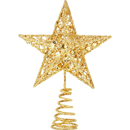Blulu Christmas Star Tree Topper 6 Inch Glittered 3D Metal Star Treetop Topper Small Christmas Hollow Decoration for Xmas Holiday Party Decoration Indoor(Gold)