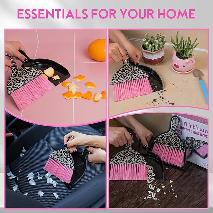 THINKLEARN 2PCS Mini Dustpan and Brush Set, Small Broom and Dustpan Set