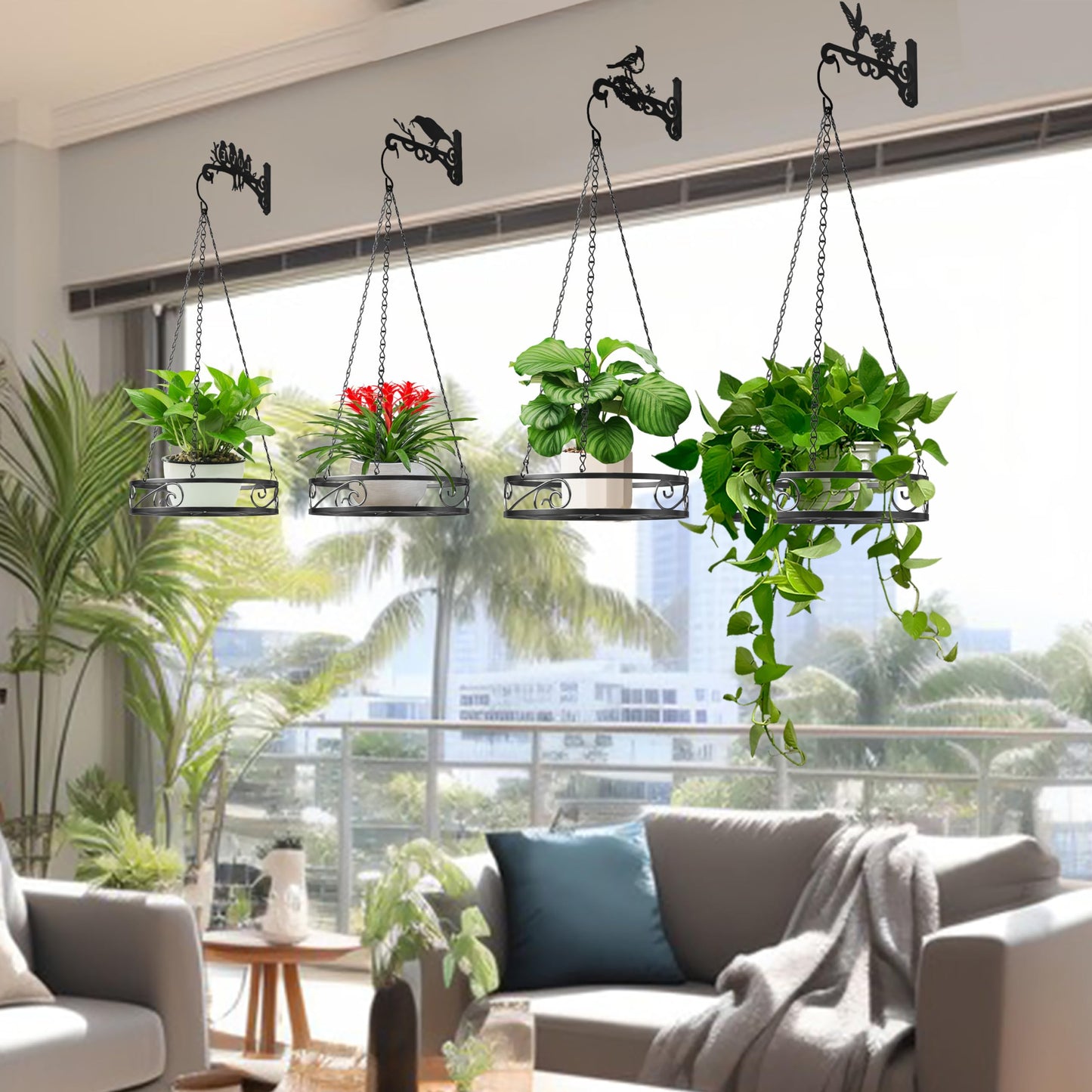 Qiaomeiysp 2-Pack Hanging Planters for Indoor Plants - Heavy Duty Metal Plant Hanger Indoor with 3 Chains and Hooks – Aesthetic Hanging Plant Holder for an Instant Gardening Decor