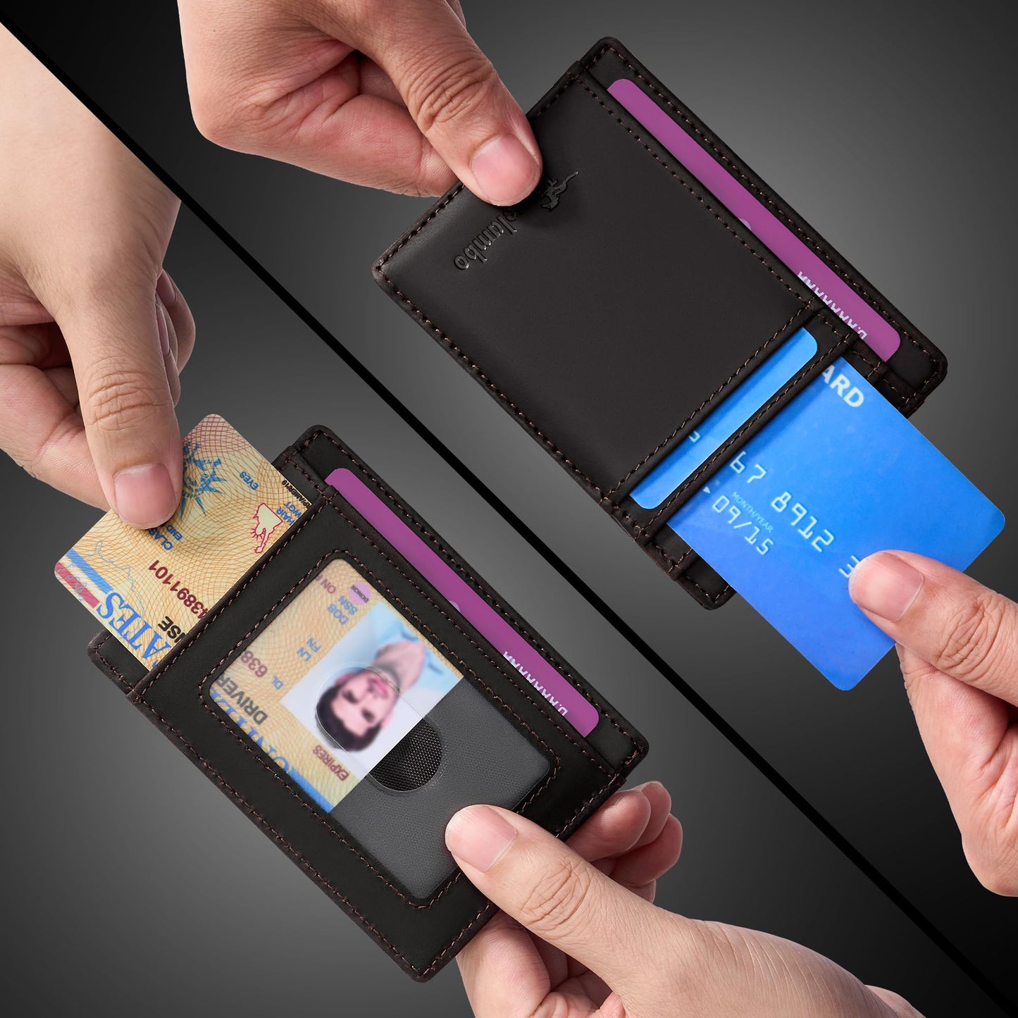 Travelambo Slim Wallet Front Pocket Minimalist Leather RFID Blocking Medium Size