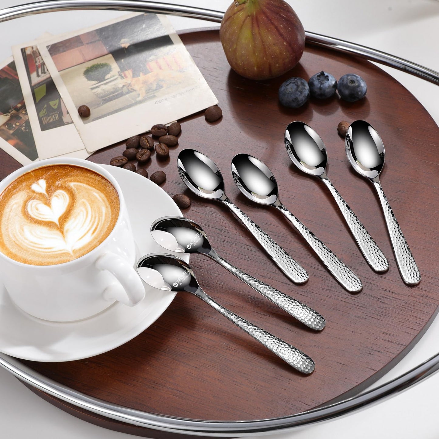 KEAWELL Premium Louise Hammered Coffee Spoons, 18/10 Stainless Steel, 4.4-Inch Demitasse Espresso Size, Brightly Mirror Polished, Set of 6, Dishwasher Safe (6, 4.4 inches)